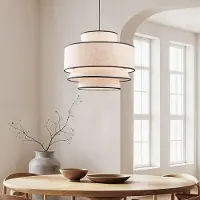 LumenXL Suspension Zenza avec abat-jour en tissu naturel à 3 couches