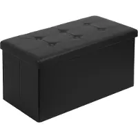 Todeco Coffre de Rangement avec 2 en 1 Couvercle, Banc de Rangement Pliable Similicuir, Ottoman avec Espace de Stockage, Pouf Rangement Interieur 80L