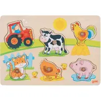 Goki Puzzle à bulles en bois à la ferme, 6pcs.