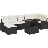 vidaXL Ensemble de canapés de jardin , 8 pièces, noir et crème, en polyrotin