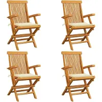 vidaXL Chaises de jardin avec coussins Crème 4 pcs. Bois massif teck