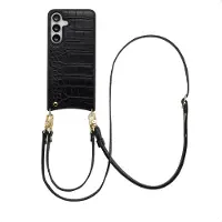 Selencia Coque de télephone Nova Croco avec cordon et porte-cartes pour Samsung Galaxy S25 FE - Noir