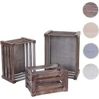 Mendler Set De 3 Paniers En Bois Hwc-C56 Brun Shabby