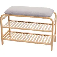 Mendler Étagère À Chaussures Hwc-F72,Banc Rembourré, Étagère À Chaussures, Rangement En Bambou 50x70x30cm