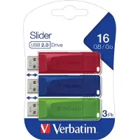 Verbatim Slider - Clé USB - 16 Go - USB 2.0 - bleu, rouge, vert (pack de 3)