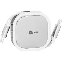 Goobay 77425 Câble USB-C auto-enroulant, 1 m, blanc,argenté, blanc-argenté - Câble de charge avec 15 W dans un boîtier robuste