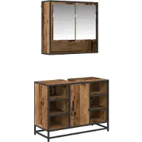 vidaXL Ensemble de meubles de salle de bain, 2 pièces, en bois de récupération et en panneaux de bois