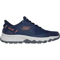 SKECHERS WIP 237634-NVOR in Navy Leather/Textile/Orange Trim color size 41