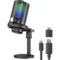 Nuvance - Microphone USB avec support - pour PC et microphone de jeu - avec filtre anti-bruit - Convertisseur USB-C inclus - Microphone de streaming - RGB