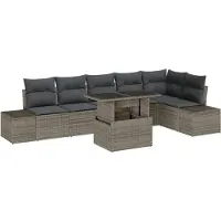 vidaXL Ensemble de canapé de jardin , 7 pièces, gris, en résine tressée