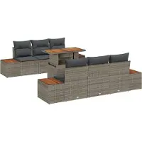 vidaXL Salon de jardin avec coussins 7 pcs Gris et brun