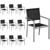 Happy Garden Lot De 10 Chaises En Aluminium Gris - Textilène Noir