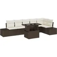 vidaXL Ensemble de canapé de jardin , 7 pièces, marron et crème, en polyrotin