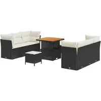 vidaXL Ensemble de canapé de jardin avec coussins 9 pcs noir et crème poly rotin