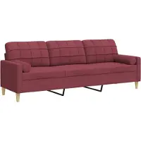 vidaXL Canapé 3 places avec coussins décoratifs rouge vin 210 cm Tissu