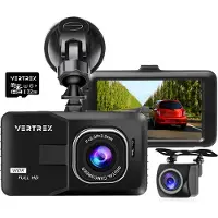VERTREX Dashcam pour voiture 1080P Full HD - Avant et arrière - Caméras de bord - Vision nocturne - Capteur G - Objectif grand angle 170° - LCD 3.0" - Détection de mouvement - Enregistrement en boucle