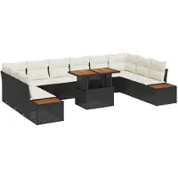 vidaXL Ensemble de canapé de jardin , 11 pièces, noir, en résine tressée