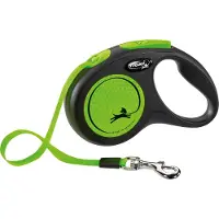 Flexi Laisse réfléchissante &amp; automatique New Neon S Sangle 5m Vert/Noir