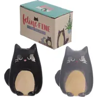 Puckator Feline Fine Schwarze und Graue Katze Salz- und Pfefferstreuer