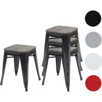 Mendler 4x Tabouret HWC-A73, avec siège en bois, métal, style industriel, empilable noir