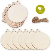Giftmas Boules de Noël en bois - Décorations de Noël pour l'intérieur - Boule de Noël en bois - Noël - ⌀6.5cm - 50 Pièces