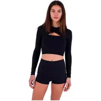 Hurley Max Solid Rib Cropped Cross Yoke Long Sleeve Rash Guard Noir L Femme