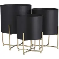 Mica Decorations Pot de fleurs Bélier sur pied - Lot de 3 - H32 x Ø24 cm - Noir