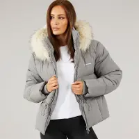 Closure London Doudoune Femme Taille Réglable avec Capuche en Fausse Fourrure Noir