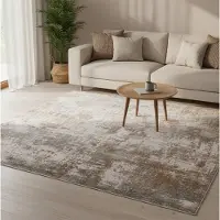 FRAAI Tapis abstrait lavable - Misha Grunge Crème/Marron | 230x330 cm | Rectangulaire | Pile courte