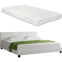 Corium Lit en similicuir 'Albacete' avec matelas similicuir 180 x 200 cm blanc