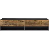 En.casa Meuble TV bas 'Halmstad' avec 2 portes rabattables et 2 compartiments ouverts, dimensions 140 x 31 x 30 cm, à suspendre, finition noire/aspect chêne foncé