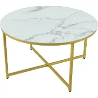 En.casa Table basse Uppvidinge Table d'appoint 45x80cm Table de salon ronde en marbre, blanc / or