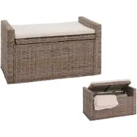 Mendler banc M92 banc de vestiaire banc pouf, avec espace de rangement coussin Kubu rotin 88cm gris-brun