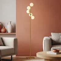LumenXL Lampadaire design doré avec verre blanc laiteux - Tyson