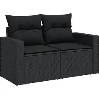 vidaXL Ensemble de salon de jardin 3 pièces avec coussins noir poly rotin