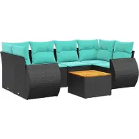 vidaXL Ensemble de 7 canapés de jardin avec coussins, polyrattan noir