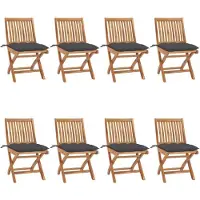 vidaXL Chaises de jardin pliantes avec coussins 8 pcs. Bois massif teck