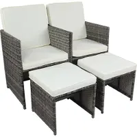 VCM Set De 4 Chaises De Jardin Chaise De Salon Fauteuil En Rotin Chaise De Balcon Coussin D'assise Camping Repose-Pieds Tabouret Raloso