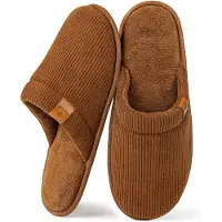 Comfeet Chaussons Hommes - Chaussons - Taille 44/45 - Marron - Velours côtelé - Antidérapant -