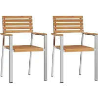 vidaXL Chaise de jardin, lot de 2, en teck massif et acier inoxydable
