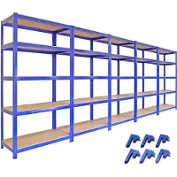 Monster Racking : 5 rayonnages 90 cm en acier bleu, 280 kg/étagère, montage sans vis, pieds en caoutchouc - garage, remise ou atelier