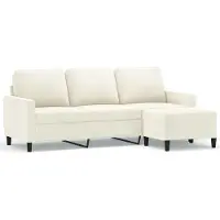 vidaXL Canapé 3 places avec pouf Crème 180 cm velours