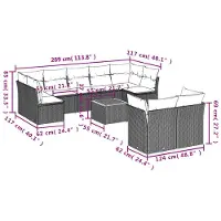 vidaXL Ensemble de salon de jardin 10 pièces avec coussins Beige Poly Rattan