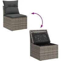 vidaXL Ensemble de canapés de jardin avec coussins et rangement, 11 pièces, gris, en polyrotin