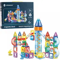 Springos Ensemble de blocs magnétiques 3D - - 134 pièces - Multicolore - Âge 3+ - Panneaux et billes LED