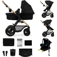 Kinderkraft MOOV 2 AIR - Poussette 4 en 1 - Baignoire bébé, poussette et MINK PRO i-Size - Roues gonflables - Capote UPF50+ - Jusqu'à 27 kg - Zwart