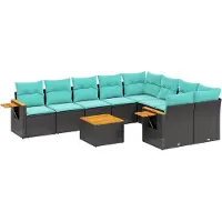 vidaXL Ensemble de 10 canapés de jardin avec coussins noir poly rotin