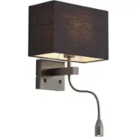 QAZQA Applique murale moderne couleur bronze avec abat-jour noir et liseuse avec LED - Bergamo