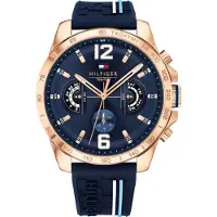 Tommy Hilfiger Montre Homme 1791474 - Cadran bleu, bracelet silicone bleu, tachymètre, quartz, 5 ATM