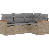 vidaXL Ensemble de salon de jardin 4 pièces avec coussins Beige Poly Rattan